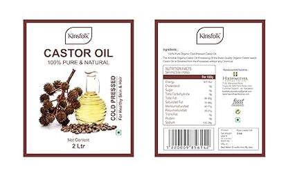 Kinsfolk CASTOR Oil ((100% Pure COLD PRESSED)) For HAIR GROWTH - 2 Ltr PET